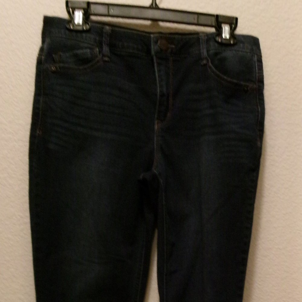 VGC, WIT & WISDOM, SIZE 10P,  DARK WASH, STRETCH, BOOT CUT DENIM JEANS
